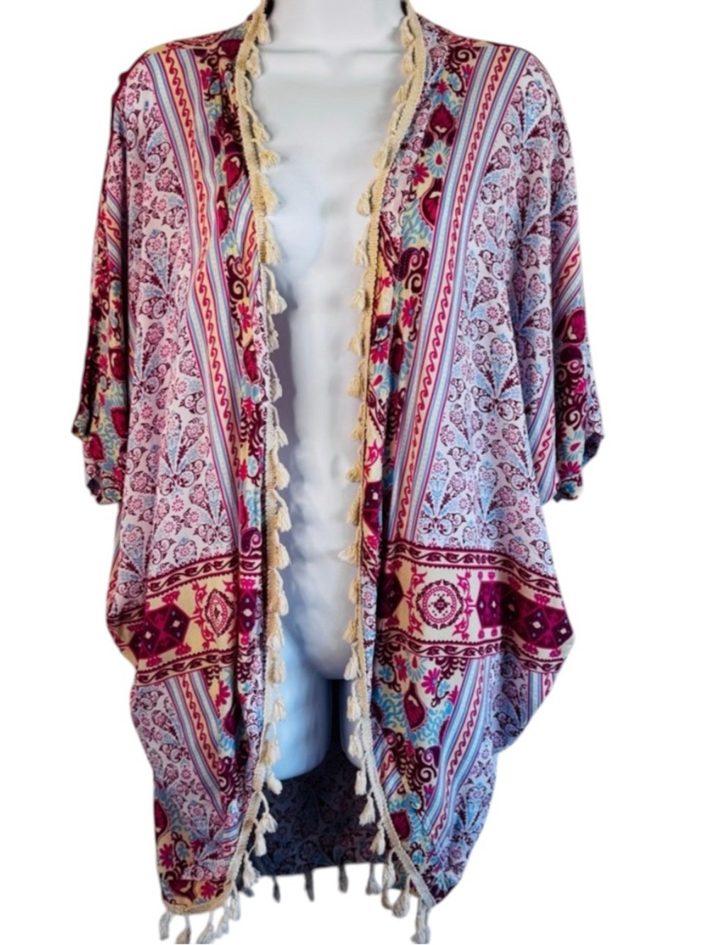 Mon & Jong Bohemian Multicolor Tasseled Kimono Cardigan Boho Bali wear Bohemian